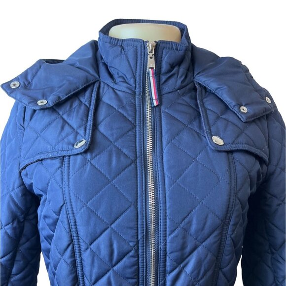 Tommy Hilfiger Women's Navy Blue Quilted Hooded Winter Coat Sz XS - Picture 4 of 12